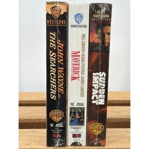 Lot of 3 Sealed VHS The Searchers Maverick Sudden Impact Warner Bros Westerns